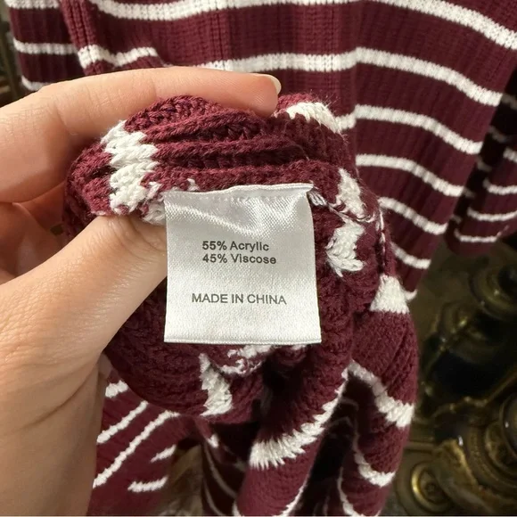Merokeety Maroon and White Stripe Long Sleeve Sweater Dress with Collar - Picture 7 of 7